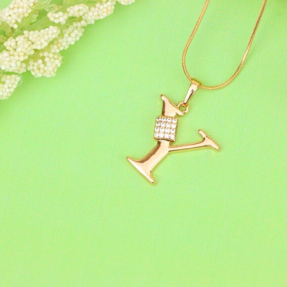 "Rose Gold Y Initial Pendant with CZ Stones Elegant Jewelry,XPPT1436 - Picture 2 of 11